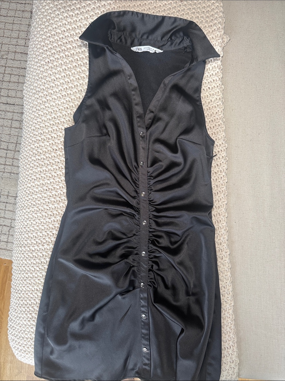 ZARA Black Mini Ruched Dress